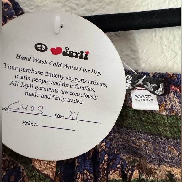 Jayli Artisan made Navy and Tan Paisley BoHo Hippie Dress - Picture 2 of 6